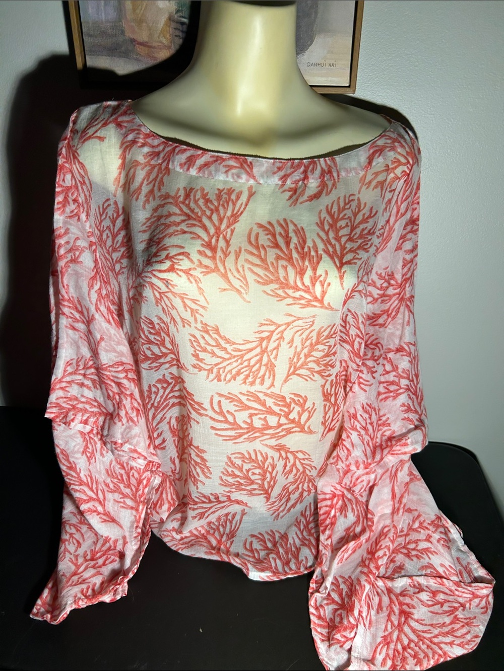 Chico's Coral-Print Boatneck Tunic Top - White & Coral
